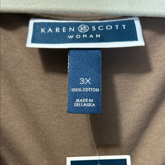 Karen Scott Brown Cotton 3/4 Sleeve Relaxed Blouse 3X NWT - Picture 2 of 4